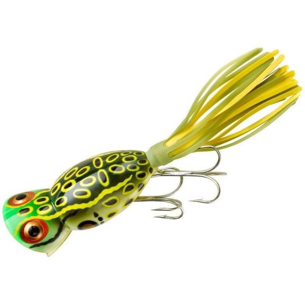 Arbogast Hula Popper Fishing Lure - 2 in - Bull Frog - Chartreuse/White  Skirt