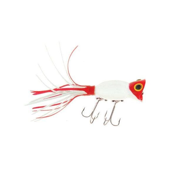 Arbogast Hula Popper Fishing Lure - White/Red Head - Red/White Skirt - 2 in