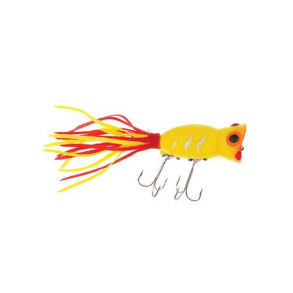 Arbogast Hula Popper Fishing Lure - Yellow - Red/Yellow Skirt - 2 in