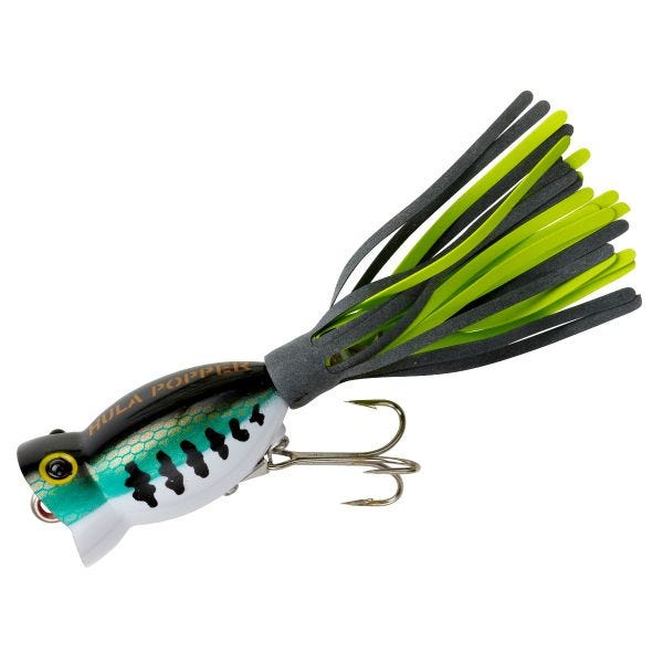 Arbogast Hula Popper Fishing Lure - Bass - Black/Chartreuse Skirt