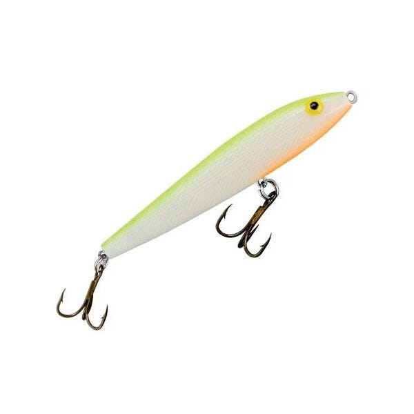 Rebel Jumpin Minnow Fishing Lure - Bone/Chartreuse Back/Orange Belly - 3  1/2 in