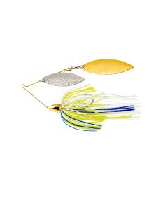 War Eagle Gold Frame Hammered Double Willow Spinnerbait White Chartreuse Blue 1/2 oz