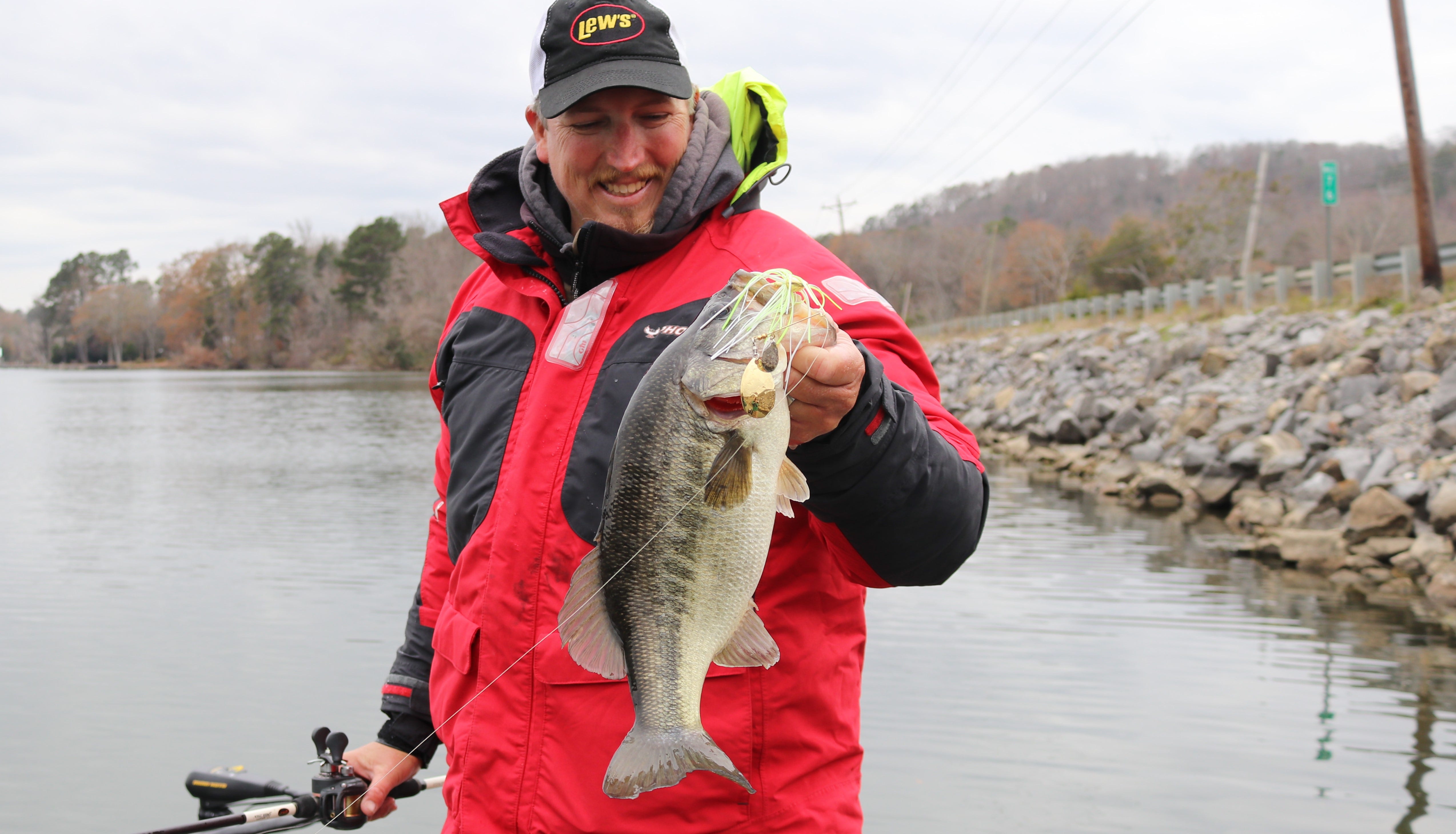 largemouth bass from riprap bank