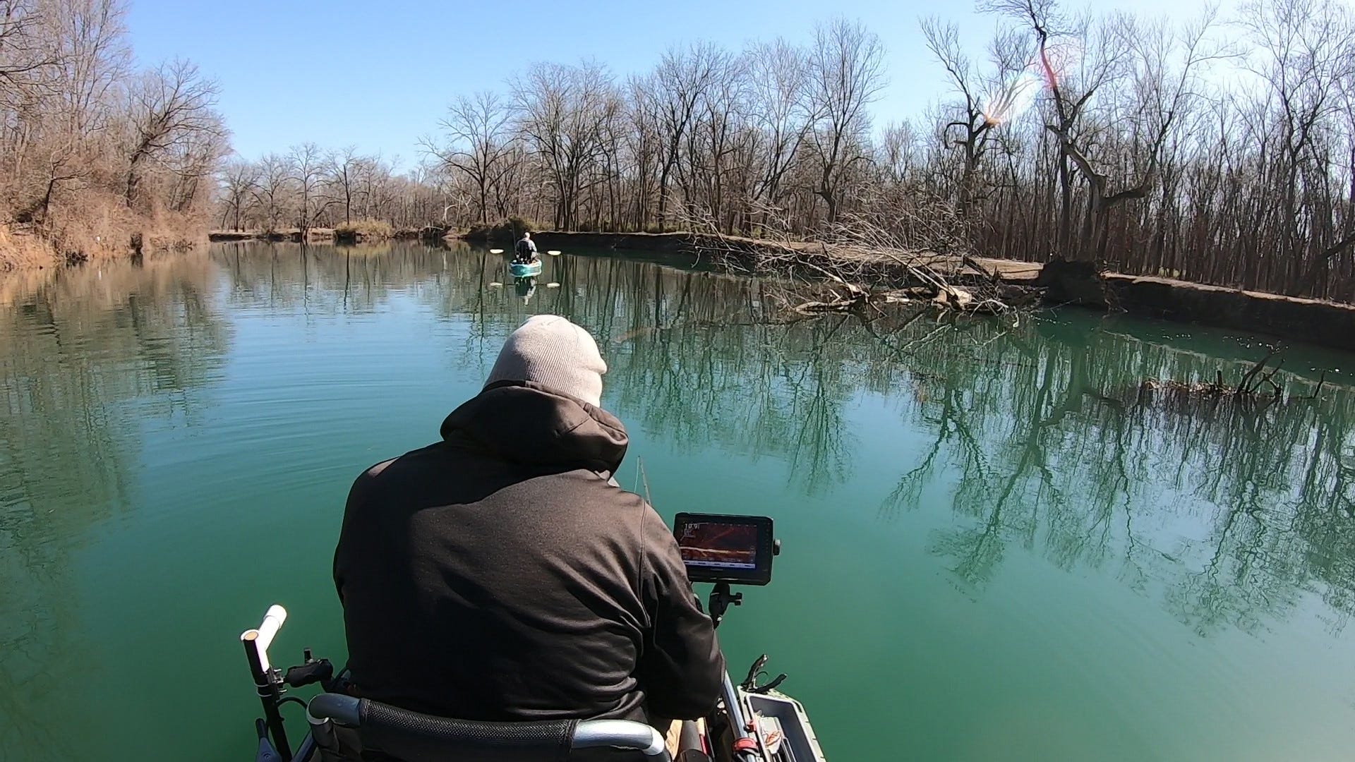 winter kayak fishing trip