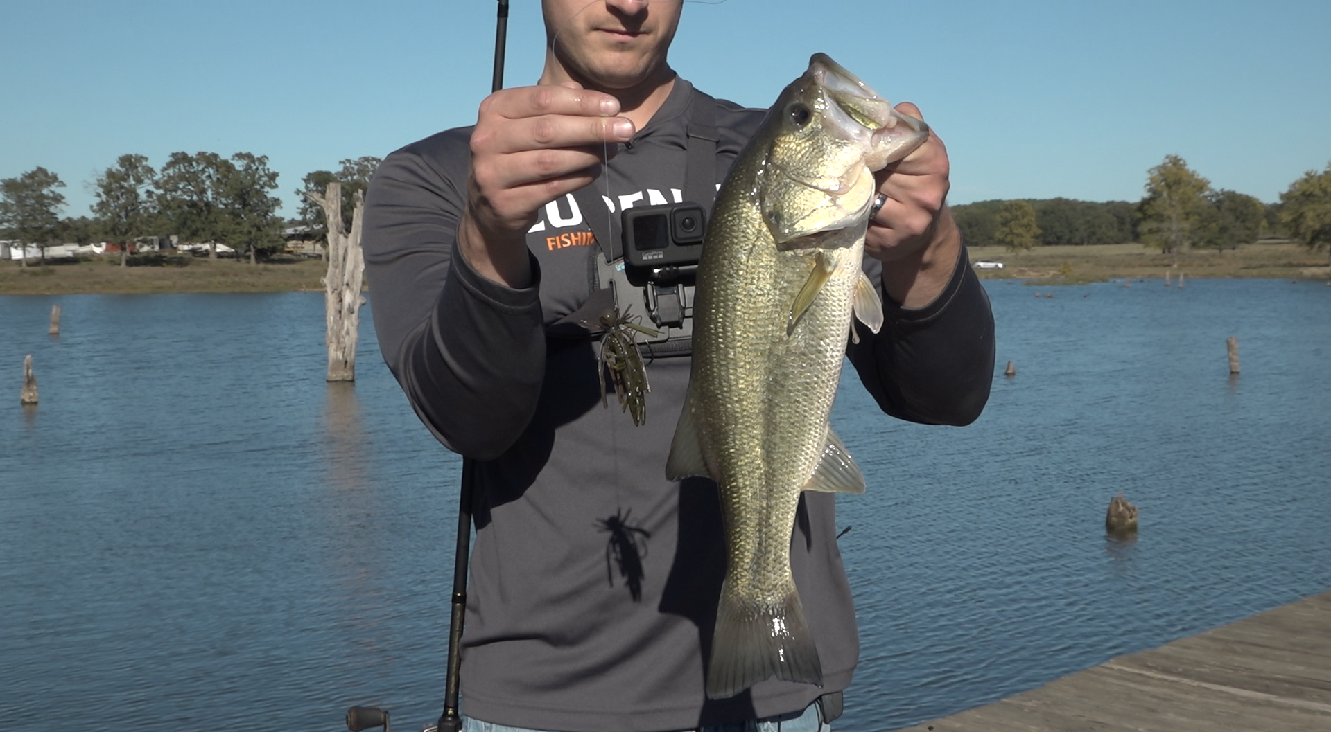 bass caught on Heavy Finesse Jig and CrawBug