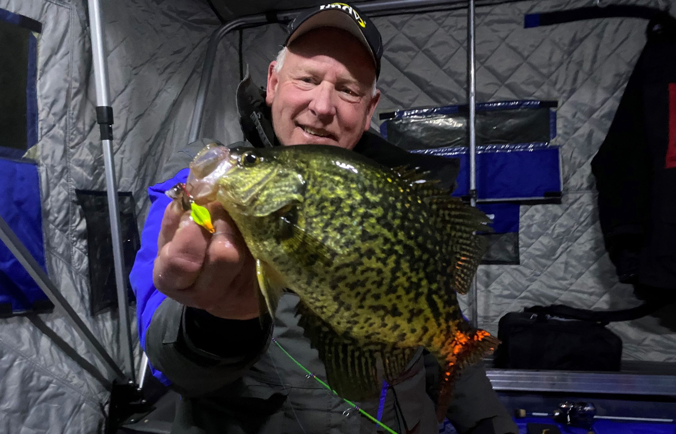 Jeff Sundin with ice fishing crappie