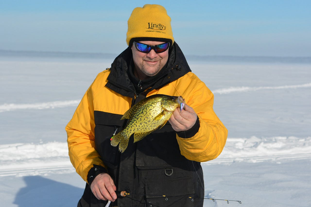 ice fishing crappie on Lindy Glow Spoon