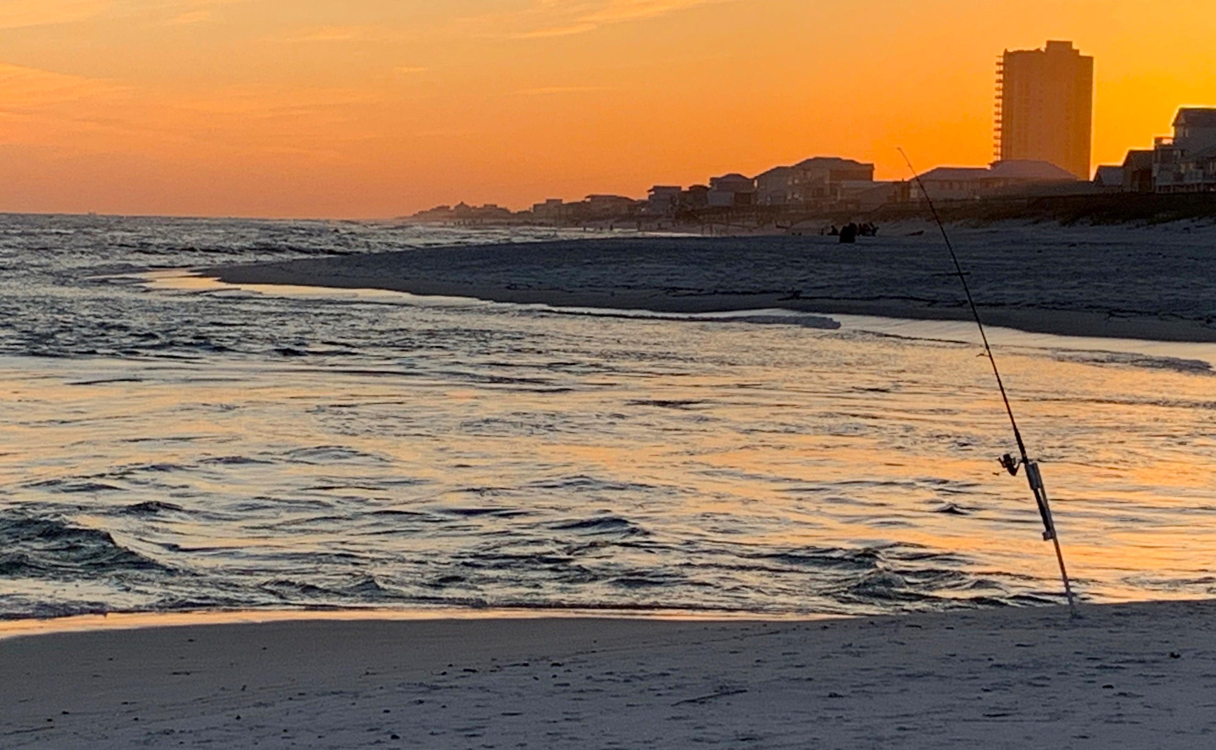 Surf fishing rig at sunset