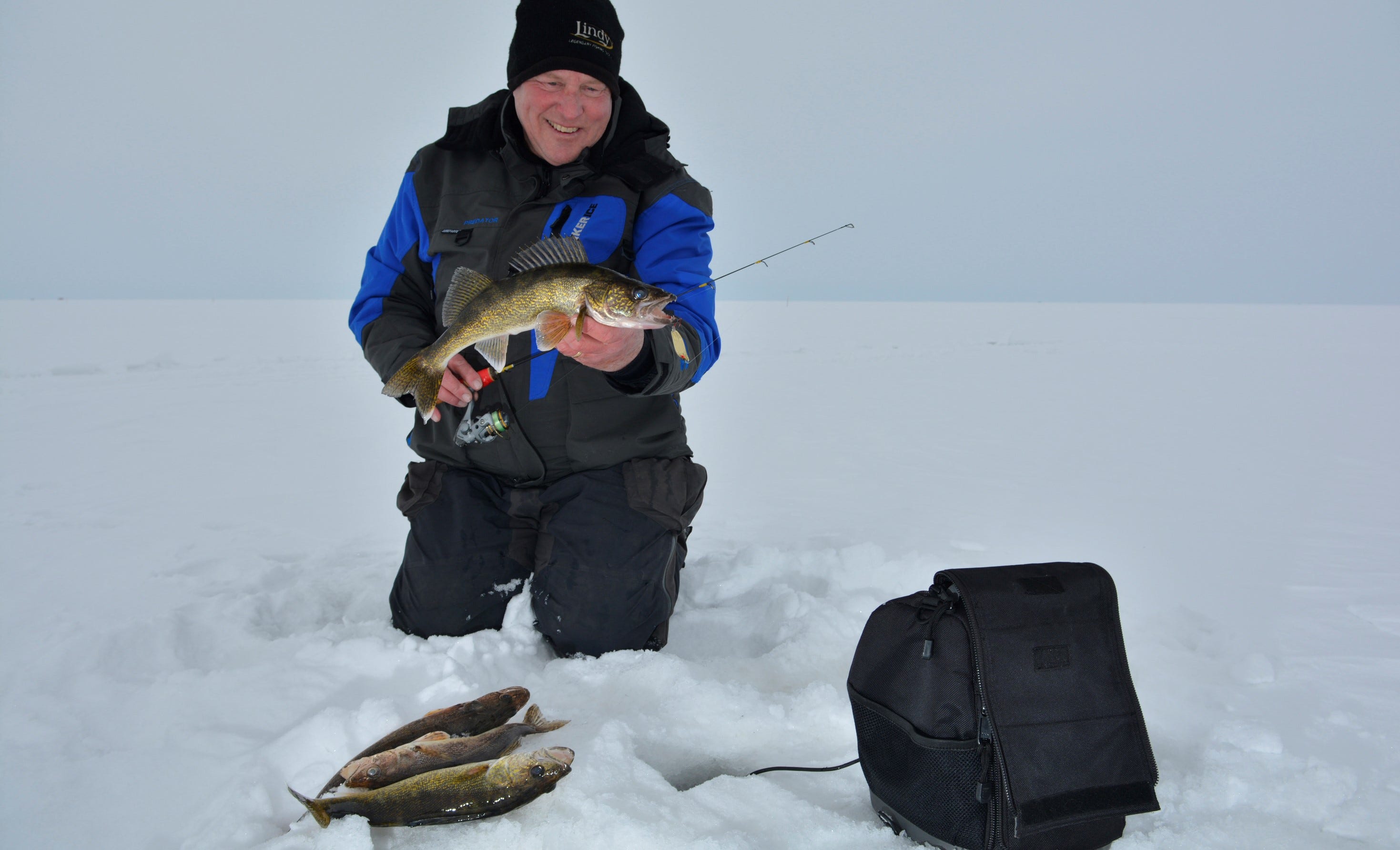 Jeff Sundin, ice fishing walleye