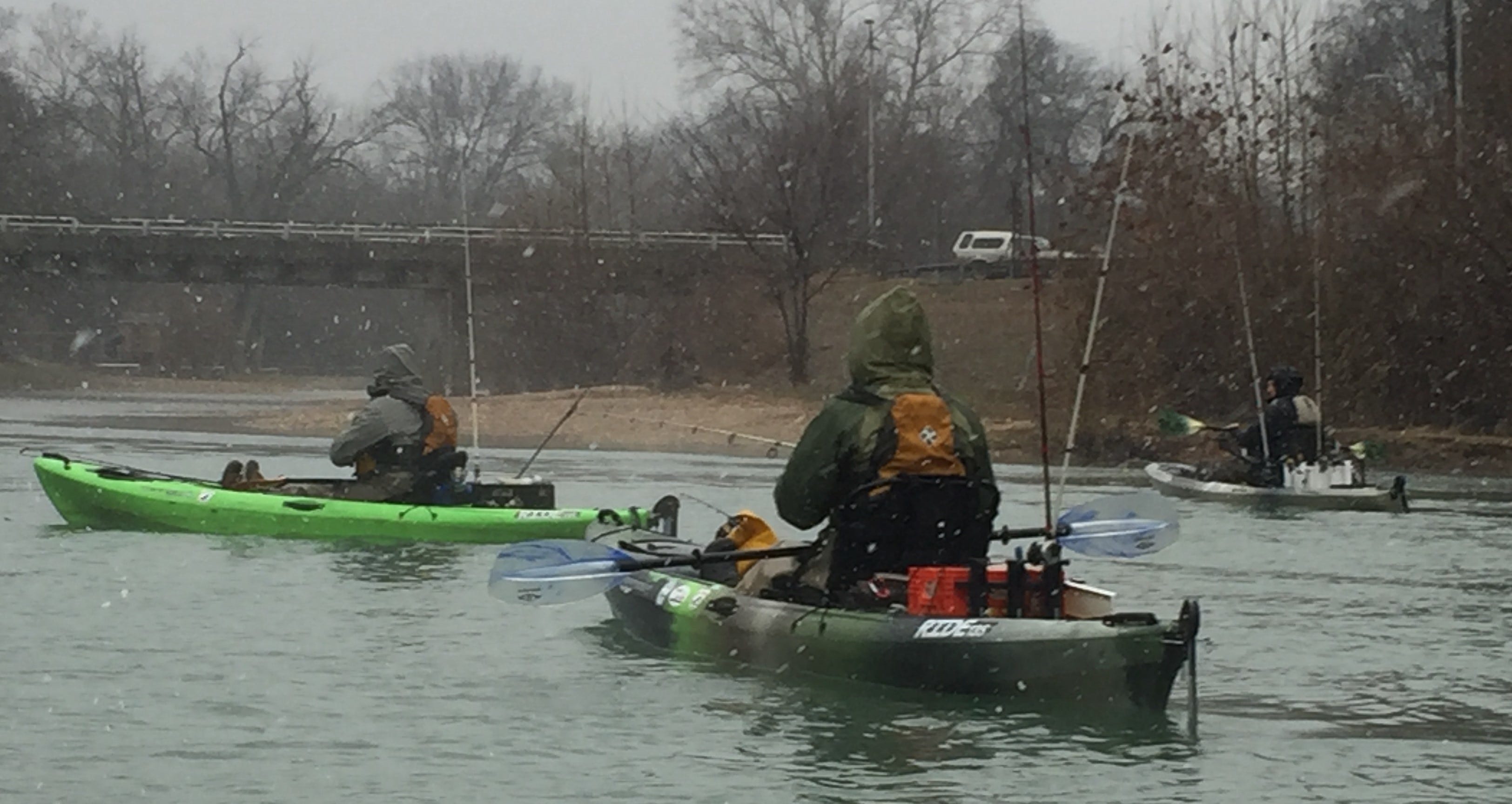 kayak fishing in snow