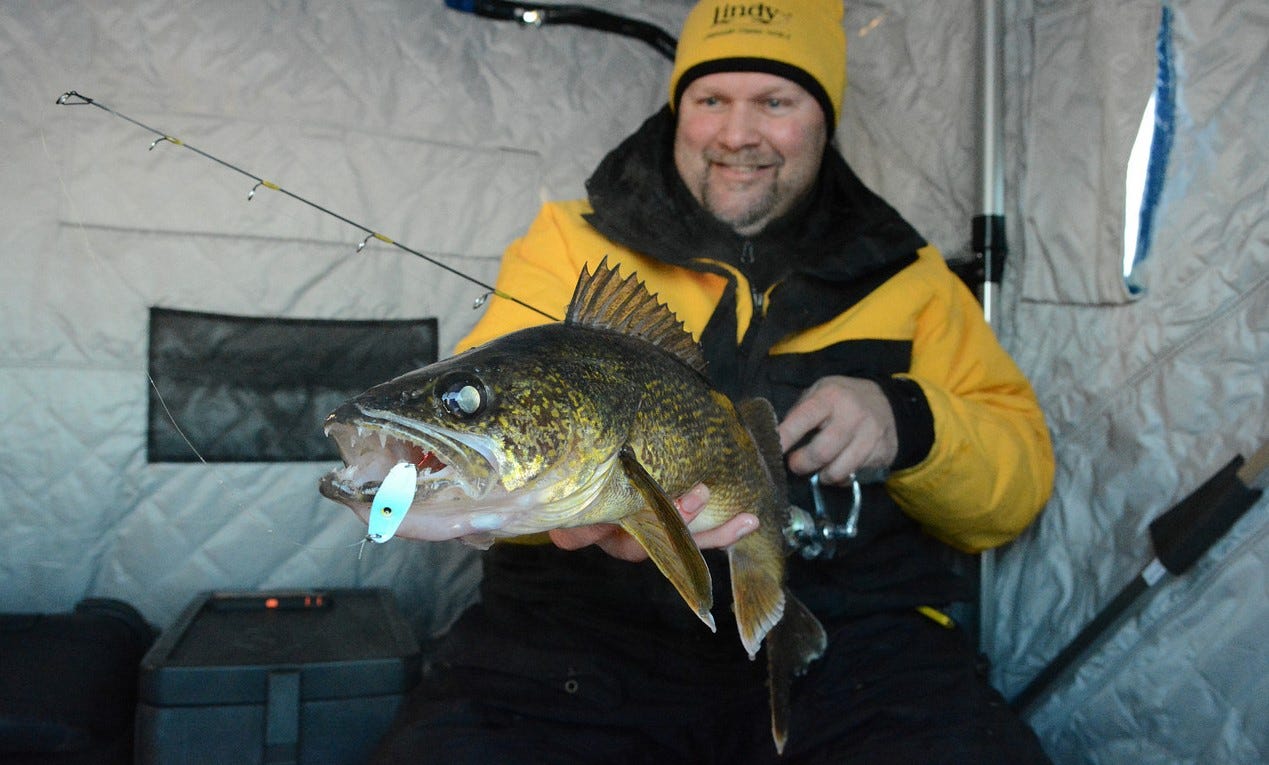 ice fishing walleye and spoon